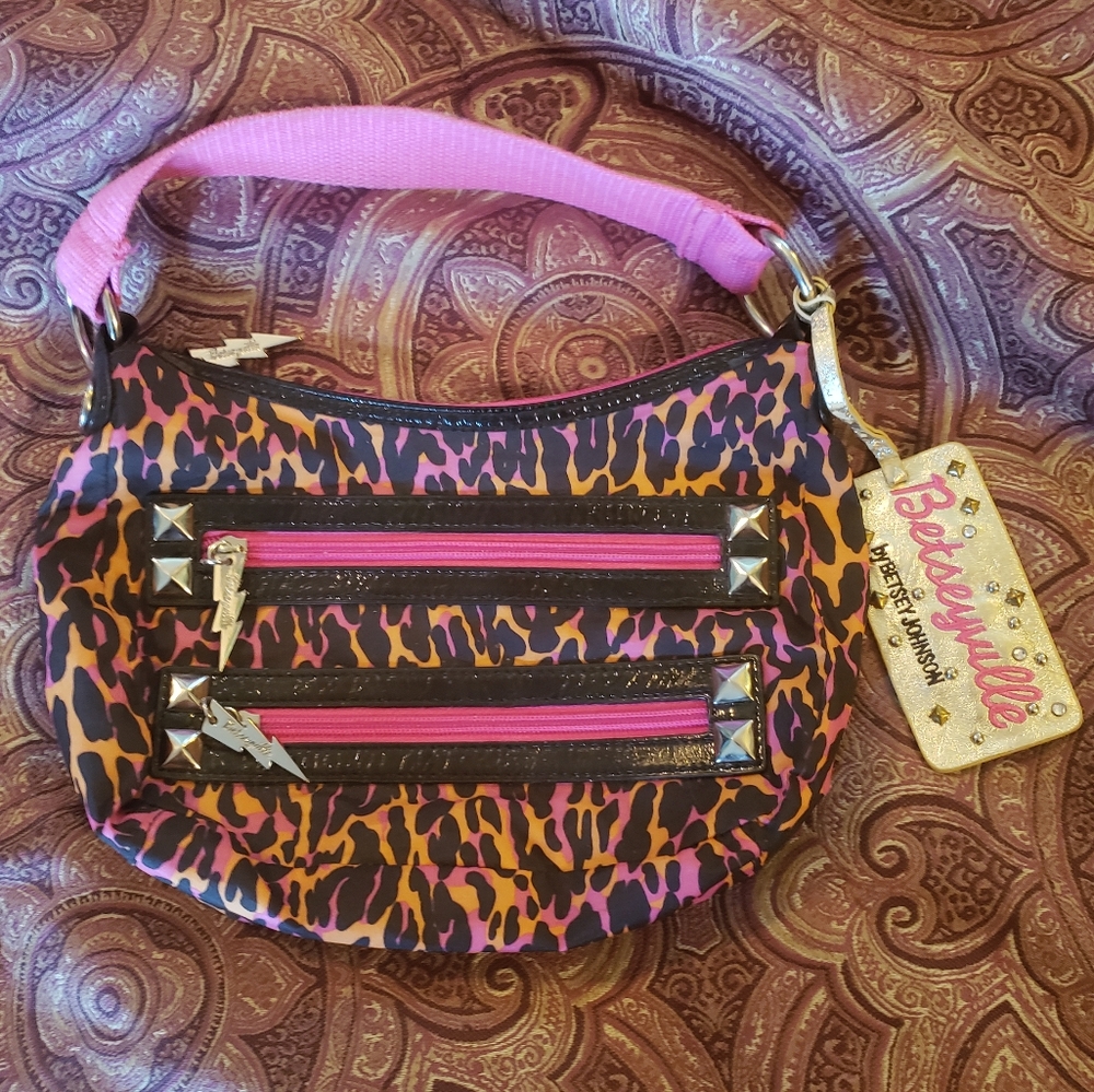 Betseyville by Betsey Johnson orange pink leopard print hobo purse shoulder bag